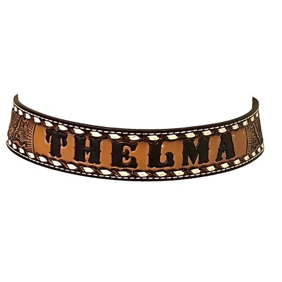 Vintage Brazos Joe Tooled Leather Belt with Thelma stamped on back - Picture 10 of 11